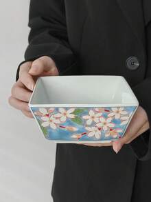 日式花卉陶瓷方碗套装 - 手绘樱花图案，适合盛放食物、装饰和馈赠 | 可叠放的瓷碗，适用于寿司、甜点、小吃 | 独特的家居厨房餐具 - 彩色 - 查看 9