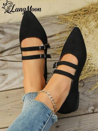 2026 Nya, heta försäljningssäljare, dopaminfärgade spetsiga tåskor med dubbelspänne för dam, bekväma, avslappnade och mångsidiga, högkvalitativ läderkänsla, långvarig användning, lämpliga för pendling, fester, sammankomster, shopping och mer, perfekta för bröllopssäsongen, nyår och andra högtider