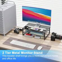 Desk Organizers And Accessories, 2-Tier Metal Monitor Stand Riser, Desk Organizer For Monitor, Office Desk Storage Organizer For Office Supplies (Black){Inchcolor_nameinch:InchBlackinch} - 黑色 - 查看 3