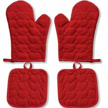 4pcs Heat Resistant Gloves, Solid Color Microwave Oven Baking Gloves, Kitchen Baking Anti-Scald Insulation Pad