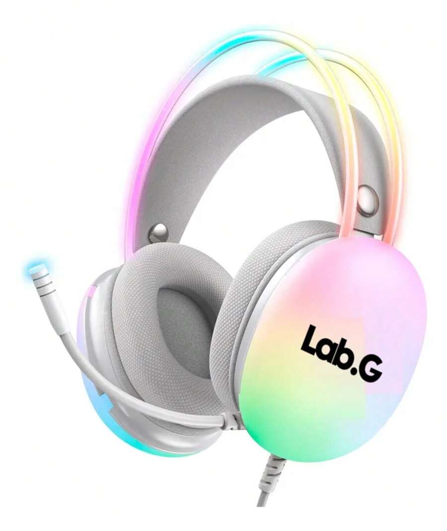 Audífonos Gamer Lab.G Con Micrófono Y Luz Rgb Para Pc Gris/Colorido - Gris - Ver 1
