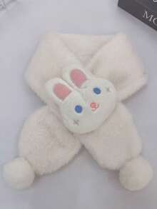 1条儿童可爱小熊兔子卡通围巾，保暖加厚毛绒交叉围脖，男女童皆宜，秋冬季