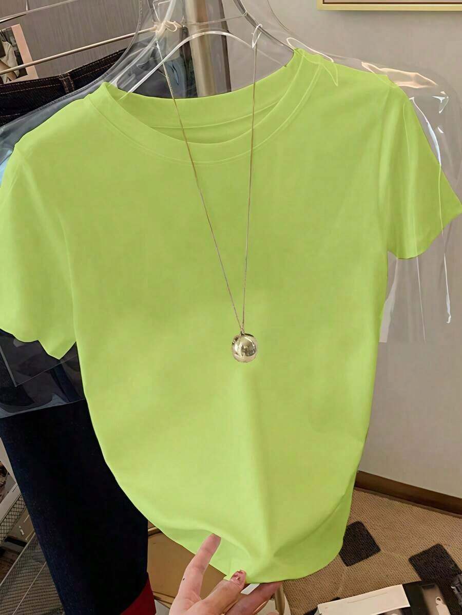 FNI Fusion Women' Plain Casual Versatile Crew Neck Short Sleeve T-ShirtOversized Casual Going Out Tops Women, Perfect - 綠色 - 查看 1