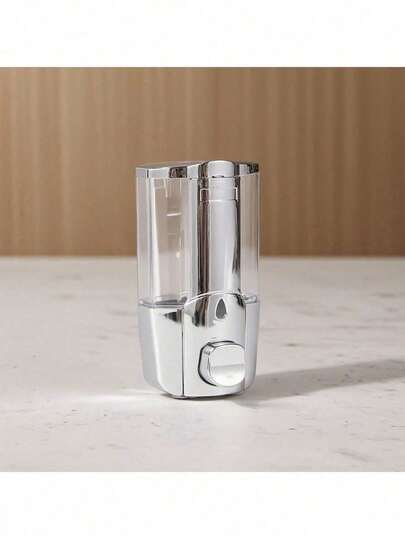 1pc Manual Soap Dispenser, Wall-Mounted Installation, No Drilling Required, Easy-To-Use Wall-Mounted Liquid Soap Bottle, Plastic, Refillable For Shampoo, Suitable For Kitchen, Bathroom (Silver)