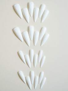 24pcs Long Pointed White High-Grade Glossy Nail Tips + 1pc Jelly Gel + 1pc Nail Buffer Block