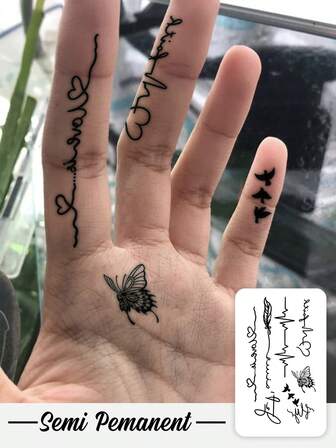 Kräuter Temporäre Tattoos, die 7-14 Tage halten - Valentinstag Tinte Stil romantische Liebe EKG, Feder EKG Mini Mehrfachmuster Paar Temporäre Tattoo Aufkleber - Wasserfest und Schweißfest
