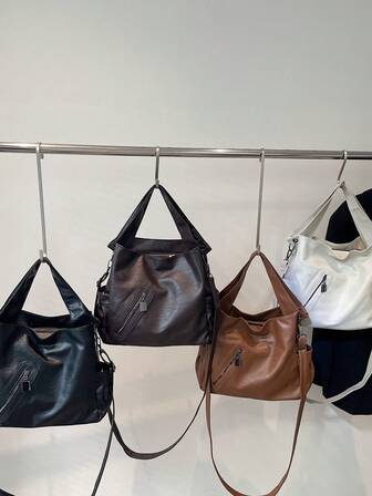 Fashionable Versatile One Shoulder Bag For Women, Personalized Zipper Decor Casual Commuter Tote Crossbody Bag