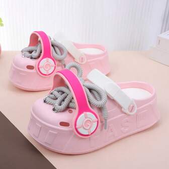 Sandalias de plataforma caladas para mujer, cómodas mulas con suela gruesa y con estilo, lindas chanclas de playa con dibujos, aptas para uso al aire libre