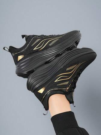 Men's Round Toe Lace-Up Sneakers, Outdoor Low-Top Shoes, Lightweight Soft Sole Running Shoes, Comfortable Breathable Travel Shoes, All Season