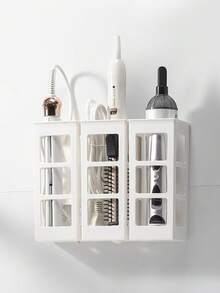 1个透明卷发棒支架，收纳架，梳子，直发器夹板挂钩，浴室壁挂式收纳架，无需钻孔 - 無色 - 查看 4