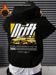 Krometka 男士连帽衫，新款秋冬 | 街头漂移赛车印花黑色百搭连帽卫衣 - 黑色 - 查看 3