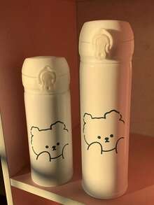 1pc Random Cute Bear Design Stainless Steel Insulated Water Bottle, High Capacity Portable Cartoon Water Cup - Multicolor - View 5