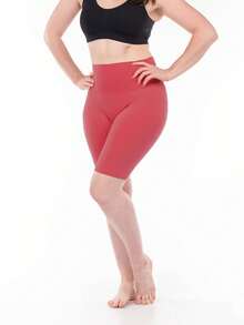 Women's Sports Cycling Shorts, Polyester Solid Color Activewear Shorts, High Elasticity Fitness Tight Shorts - Watermelon Pink - View 6