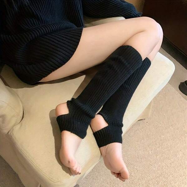 1 Pair Autumn/Winter Leg Warmers - Solid Black, Solid White, Thick, Warm, Comfortable, Breathable, Versatile Leg Warmers - Knitted Leg Warmers, Women Knee High Leg Warmers, Suitable For Snow Boots, Dance, Yoga, Pilates, Warm Leg Sleeves