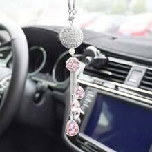 KHGUZ Bling Car Hanging, Crystal Rinestones Diamond Lucky Clover Auto Rear View Mirror Charm Ornament, Vehicle Interior Pendant Decoration Accessories, Universal For SUV Sedan Truck (Black) - Hồng - Xem 2