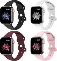 Sport Watch Band Silicone Compatible With Watch Band Women 38mm 40mm 41mm 42mm 44mm 45mm 49mm 46mm, Bands Women Men, Silicone Watch Strap Series 10 9 Ultra 8 6 5 4 3 2 1 SE - Black/White/Wine Red/Desert Blush - View 5