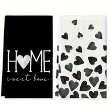 2pcs Heart Print Kitchen Towels, Soft Absorbent Microfiber Dishcloths, Decorative Tea Towel, Suitable For Kitchen Baking And Cooking Cleaning, Machine Washable, Perfect Choice For Home Bathroom Kitchen Decoration, 15.75*23.62inch - White - View 7