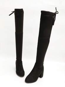 2025秋冬新款女士过膝长靴，厚底高跟弹力长靴，带保暖内衬，女士骑士靴 - 黑色 - 查看 9