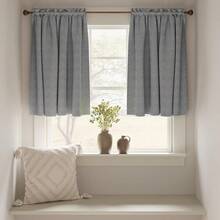 95% Blackout Boho Kitchen Curtains 36 Inches Cafe Tier Curtains Bohemian Small Drapes For Bedroom RV Basement Half Window Room Darkening Thermal Insulated 2 Panels Blue On Beige - 灰色 - 查看 8