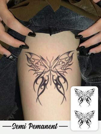 Tatuaj temporar pe bază de plante, cu o durată de 7-14 zile - Autocolant tatuaj temporar cu fluture cu flacără Succubus de Ziua Îndrăgostiților, piept totem sexy pentru cupluri - rezistent la apă și transpirație, potrivit pentru persoane