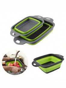 1pc Large & Small Collapsible Drain Basket, Foldable Storage Design, Convenient Kitchen/Dining Room Vegetable/Fruit Cleaning & Quick Draining Tool - Multicolor - View 8