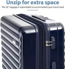 Coolife Maleta de equipaje de 3 piezas expandible (71) ABS + PC Spinner maleta con bloqueo TSA para llevar en 20 en 24 pulgadas 71, Blanco (White Grid), luggage set, - 1 - Ver 4