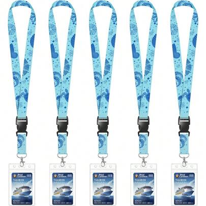 5 Pack Cruise Lanyards With Ocean Creature Design, Cruise Ship Lanyards With Waterproof ID Badge Holders For All Cruise Lines 2025, Mix