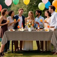 1/3pcs Black & Tan Checkered Plastic Tablecloth 54x71 Inches Rectangular Disposable Party Tablecloth, Suitable For Birthday, Graduation, Restaurant, Wedding Decoration - Multicolor - View 2