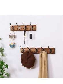 Wooden Coat Rack, Wall Mounted Clothes Hanger Rack, Multi-Purpose Storage Rack For Living Room, Entryway, Keys, Hats, Versatile Home Organizer With Hooks - Multicolor - View 5