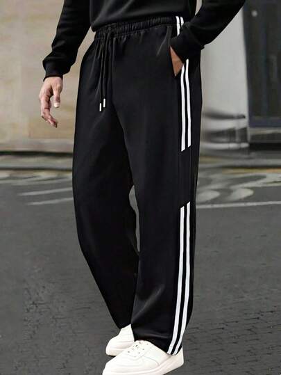 1pc Men's Loose Fit Sweatpants, Warm & Comfortable For Daily Commute, Sports Training, Running, Outdoor, Hiking, Fitness, Jogging, All-Match Casual Straight Leg Pants, Autumn/Winter