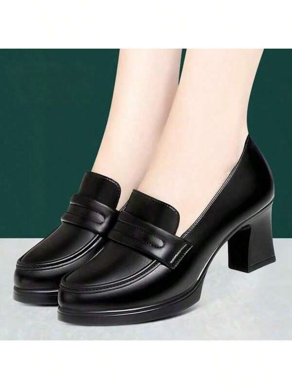 2025 Nuove Décolleté con tacco medio per primavera/autunno, scarpe in pelle con tacco alto versatili, scarpe morbide in pelle per mamme di primavera