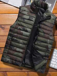 1件男士加厚抓绒内衬户外立领无袖背心外套，适合日常聚会、户外徒步、运动和跑步。