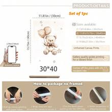 1 pieza, Arte de pared de lienzo, Decoración enmarcada para guardería, Pintura decorativa de oso de peluche. Características: Un oso de peluche sentado en una luna creciente, un oso de peluche sentado en una nube, un oso de peluche sosteniendo un globo. Ideal para: Decoración de habitación infantil, Decoración de guardería, Decoración de habitación de bebé, Decoración de jardín de infantes, Decoración de habitación de niño/niña, Decoración de sala de juegos