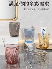 塑膠漱口杯 可重複使用圓形牙刷架 加厚耐用浴室杯 大容量情侶漱口杯 多功能化妝工具收納 刷具架 適用於居家、學校宿舍、旅行、露營、梳妝台 浴室配件牙刷架 - 彩色 - 查看 5