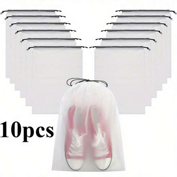 Juego de 10 bolsas de viaje para zapatos, bolsa de almacenamiento transparente para zapatos, bolsa de cordón grande y portátil para zapatos, imprescindible tanto para hombres como para mujeres durante los viajes, adecuado para guardar zapatos y ropa