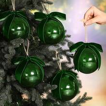 6 Piezas 10 Adornos Navideños Grandes Vintage de Vidrio de Mercurio con Lazo Terciopelo Adornos Navideños Colgantes Bolas Vidrio para Decorar el Árbol Navidad(Rojo) - Verde - Ver 4