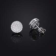 Men's Round Stud Earrings Plated In 925 Sterling Silver And 18k Gold - 銀色 - 查看 2