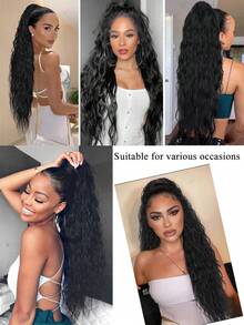Long Ripple Waves Curly Drawstring Ponytail Synthetic Ponytails For Women Black Ponytail Clip In Hair Extensions For Daily ,Cosplay ,Party, Christmas, Halloween ,Hair Ccessory