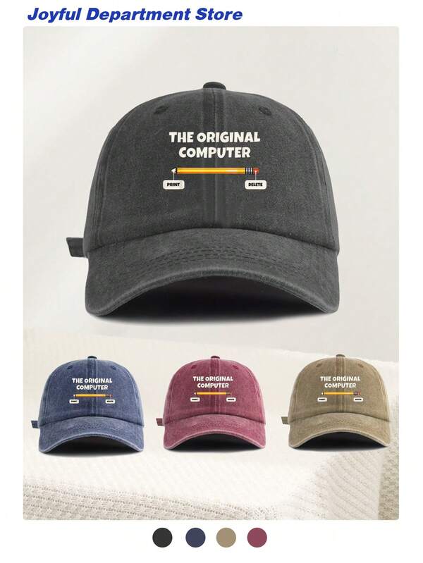 1pc Washed Baseball Cap "The Original Computer", Classic Casual Adjustable Vintage Soft Top Baseball Cap, Sun Protection, Suitable For All Seasons, Fashion Minimalist Versatile Unisex Accessory