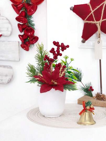 1 pezzo Decorazione floreale artificiale in vaso, decorazione per casa/hall d'albergo, decorazione da tavolo per feste a tema natalizio