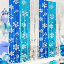 1Pack/2Packs Christmas Snowflake Foil Fringe Streamers Frozen Birthday Party Decorations Winter Princess Birthday Party Decorations 3.3 X 6.6ft Silver Blue Snowflake Tinsel Foil Fringe For Winter Wonderland Party Decorations Ice Birthday Party Supplies Christmas Holiday Party Decorations - Green - View 2