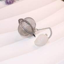 1pc/5pcs 304 Stainless Steel Raw Crystal Tea Strainer, Available In Various Colors Such As Amethyst, Rose Quartz And Tiger's Eye; 304 Stainless Steel Tea Filter Ball With Raw Crystals Of Multiple Materials - Multicolor - View 21