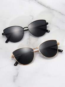 2pcs Metal Cat Eye Decorative Glasses, New Cat Eye Fashion Glasses For Women, Unique Street Style Fashion Glasses