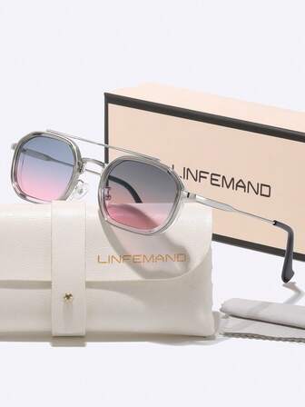  LINFEMAND Benzersiz Retro Metal Çerçeve Çift Köprülü Dekoratif Moda Çift Gözlükleri Degrade Camlarla Seyahat, Fotoğrafçılık, Tatiller ve Hediyeler İçin İdeal