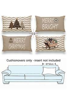 4 件装装饰抱枕套，几何图案，100% 低过敏性聚酯纤维，复古亚麻材质，隐形拉链，可机洗，简约时尚线条设计，拉链封口，家居装饰抱枕套，适用于沙发、客厅、卧室，不含枕芯 - 木質色 - 查看 4