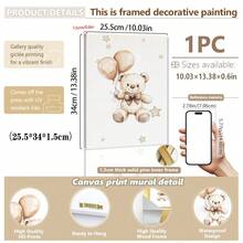 1 pieza, Arte de pared de lienzo, Decoración enmarcada para guardería, Pintura decorativa de oso de peluche. Características: Un oso de peluche sentado en una luna creciente, un oso de peluche sentado en una nube, un oso de peluche sosteniendo un globo. Ideal para: Decoración de habitación infantil, Decoración de guardería, Decoración de habitación de bebé, Decoración de jardín de infantes, Decoración de habitación de niño/niña, Decoración de sala de juegos