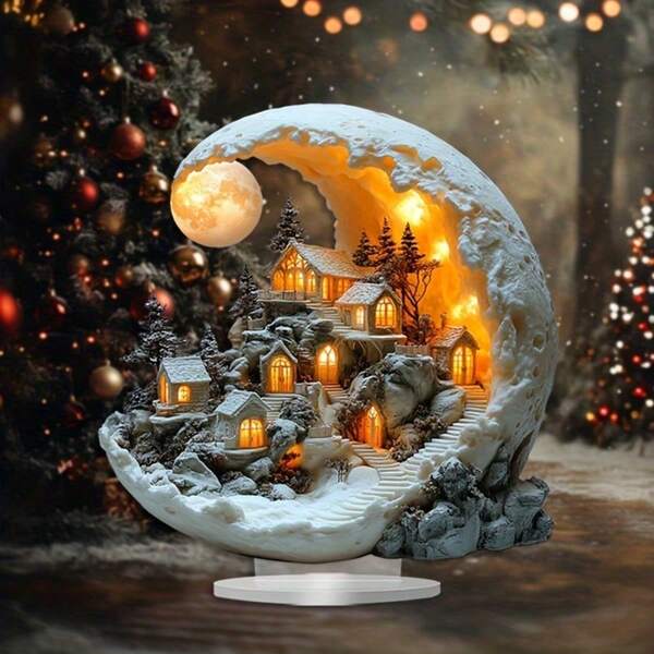 Supporto espositivo in acrilico a forma di casa e luna in stile bohémien - Perfetto per la decorazione di casa e ufficio, regalo di Natale ideale, 25,4x20,32 cm