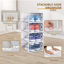 12pcs Thick Plastic Simple Shoe Rack, Transparent Dust-Proof Flip Cover Indoor Home Storage Shoe Cabinet, Large Capacity Storage Box, Multi-Functional Collapsible Shoe Cabinet, Transparent Multi-Layer Home Dust-Proof Shoe Box - Grey - View 10