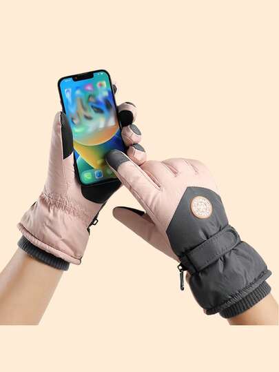 1 para damskich rękawic narciarskich, wiatroszczelne, polarowe, grube i ciepłe rękawiczki do jazdy na rowerze na świeżym powietrzu, antypoślizgowe rękawiczki z ekranem dotykowym