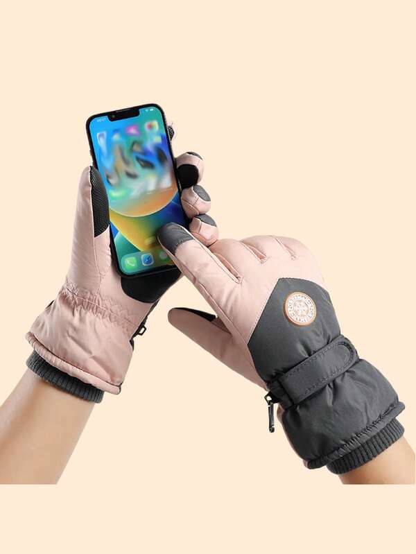 1 Paar Damen Ski Handschuhe, Outdoor Radfahren winddichte Fleece dicke warme Handschuhe, Anti-Rutsch Touchscreen Handschuhe